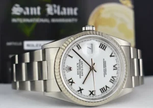 Men's Watches | Dress Watches | Sant Blanc Rolex 18kt White Gold & Stainless Steel Datejust White Roman Dial Oyster Band Model 16234