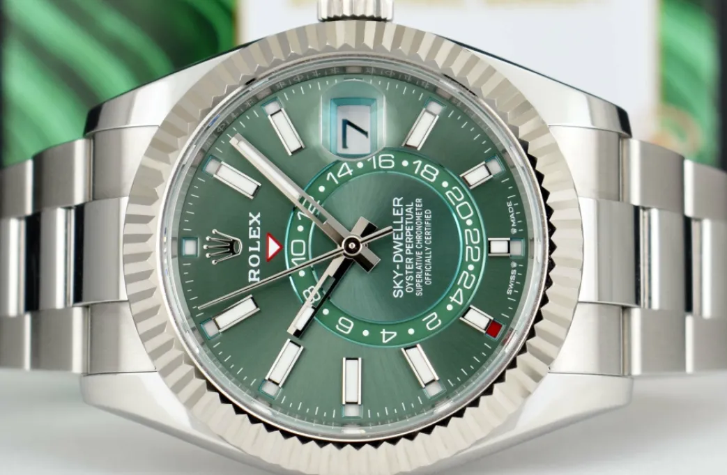 rolex_kt_white_gold__stai_7-2.webp Pilots Classic Watches | Sant Blanc ROLEX 18kt White Gold & Stainless Steel Sky-Dweller Mint Green 2023 Card Model 336934