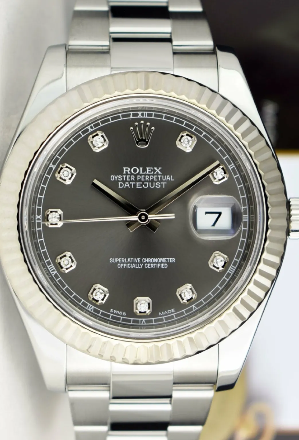 rolex_kt_white_gold__stai_8-4.webp Dress Watches | Men's Watches | Sant Blanc ROLEX 18kt White Gold & Stainless Steel DateJust II Rhodium Gray Diamond Dial Model 116334
