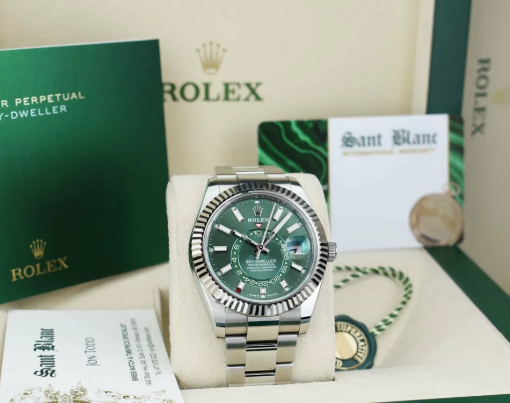 rolex_kt_white_gold__stai_9-2.webp Pilots Classic Watches | Sant Blanc ROLEX 18kt White Gold & Stainless Steel Sky-Dweller Mint Green 2023 Card Model 336934