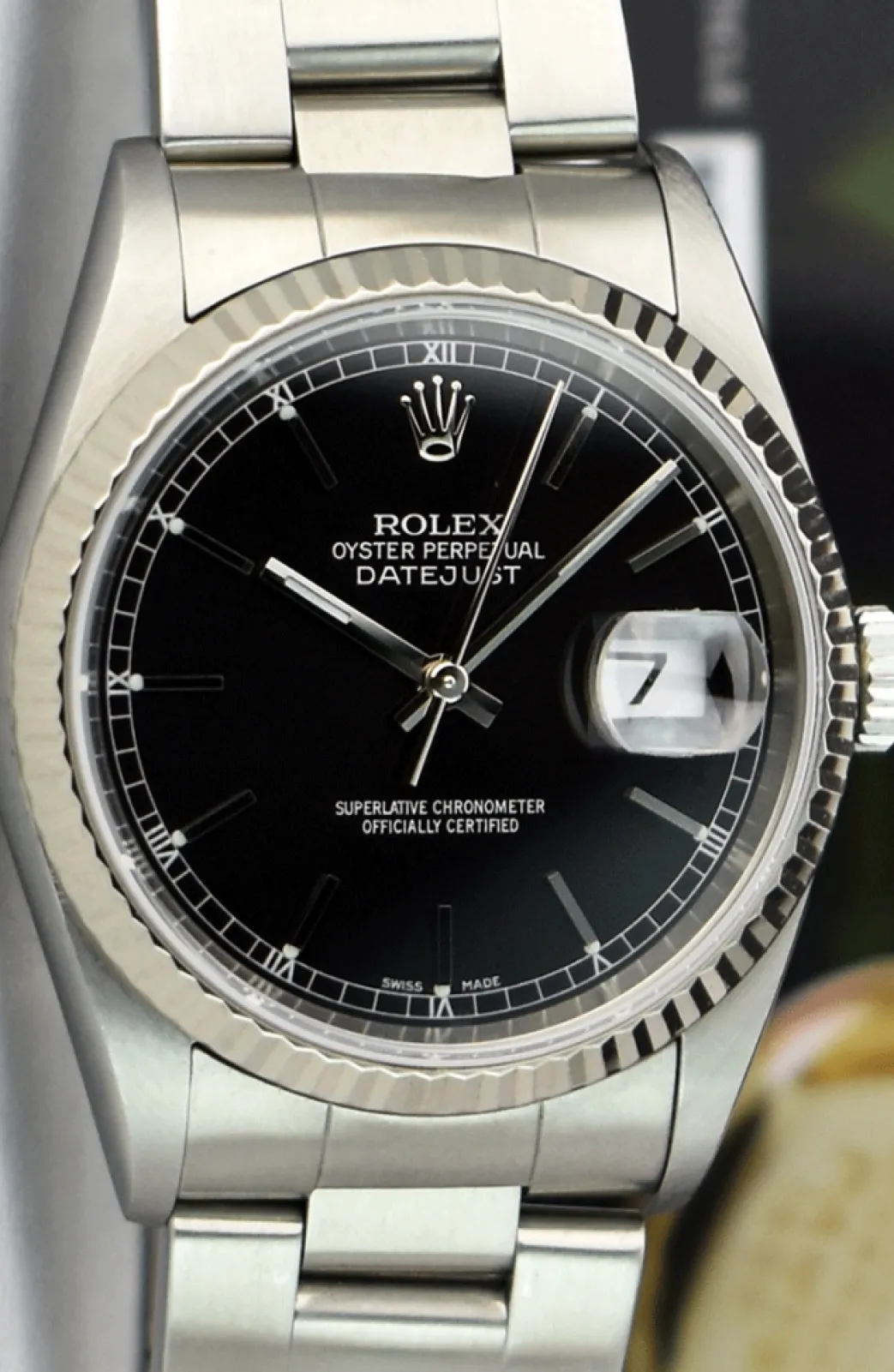 rolex_kt_white_gold__stai_9-4.webp Men's Watches | Dress Watches | Sant Blanc Rolex 18kt White Gold & Stainless Steel Datejust Black Stick Dial Oyster Band Model 16234