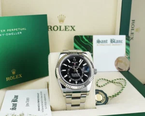 Pilots Classic Watches | Sant Blanc ROLEX 18kt White Gold & Stainless Steel Sky Dweller Black Dial w/ Card Model 326934