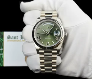 President Dress Watches | Sant Blanc ROLEX 18kt White Gold Day Date 40 President Green Roman Model 228239