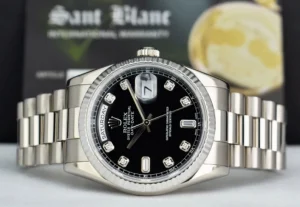 Men's Watches | President Dress Watches | Sant Blanc ROLEX 18kt White Gold Day Date President Black Diamond Dial Fat Buckle Model 118239