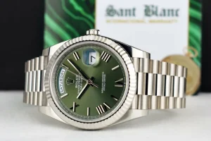 President Dress Watches | Sant Blanc ROLEX 18kt White Gold Day Date 40 President Green Roman Model 228239