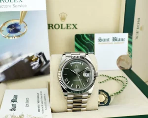President Dress Watches | Sant Blanc ROLEX 18kt White Gold Day Date 40 President Green Roman Model 228239