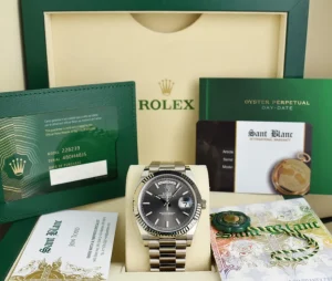 Men's Watches | President Dress Watches | Sant Blanc ROLEX 18kt White Gold Day-Date 40 President Rhodium Index Dial with Card Model 228239