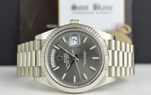 Men's Watches | President Dress Watches | Sant Blanc ROLEX 18kt White Gold Day-Date 40 President Rhodium Index Dial with Card Model 228239