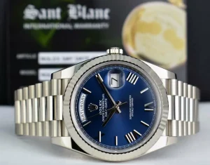 President Dress Watches | Sant Blanc ROLEX 18kt White Gold DayDate 40 President Blue Roman Model 228239