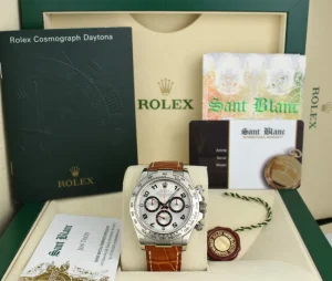 Racing Professional Watches | Sant Blanc ROLEX 18kt White Gold Daytona Silver Dial Honey Brown Strap Model 116519