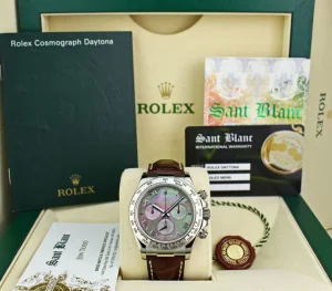 Sports Watches | Racing Professional Watches | Sant Blanc ROLEX 18kt White Gold Daytona on Brown Strap MOP Roman Dial Model 116519