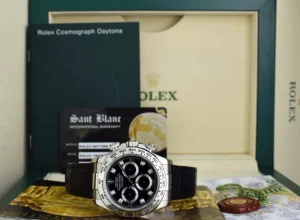 Sports Watches | Racing Professional Watches | Sant Blanc ROLEX 18kt White Gold Daytona on Strap Black Diamond Dial Model 116519