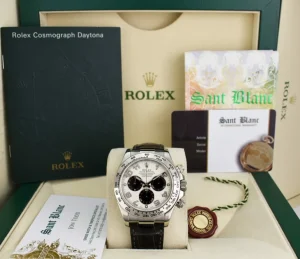 Racing Professional Watches | Sant Blanc Rolex 18kt White Gold Daytona "Panda" Dial Black Smoke Strap Model 116519