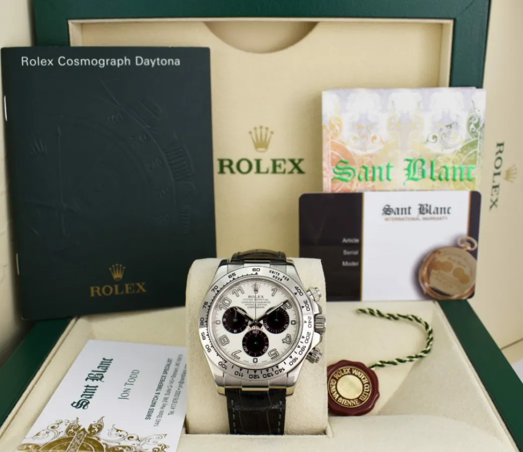 rolex_kt_white_gold_dayto_0-2.webp Racing Professional Watches | Sant Blanc Rolex 18kt White Gold Daytona "Panda" Dial Black Smoke Strap Model 116519