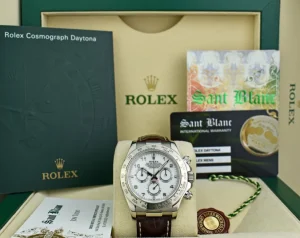 Sports Watches | Racing Professional Watches | Sant Blanc ROLEX 18kt White Gold Daytona White Arabic on Brown Strap Model 116519