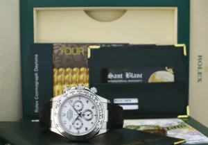 Sports Watches | Racing Professional Watches | Sant Blanc ROLEX 18kt White Gold Daytona on Black Strap White Arabic Dial Model 116519