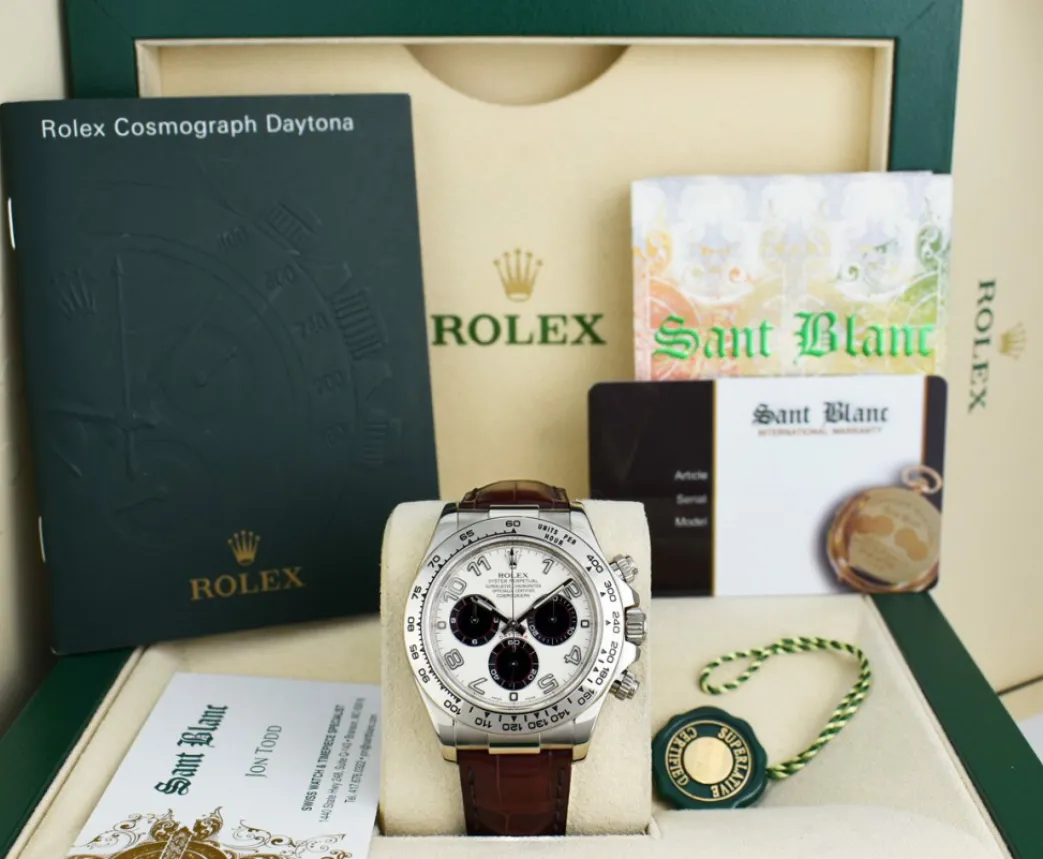 rolex_kt_white_gold_dayto_0-3.webp Racing Professional Watches | Sant Blanc ROLEX 18kt White Gold Daytona White Panda Dial Chocolate Strap Model 116519
