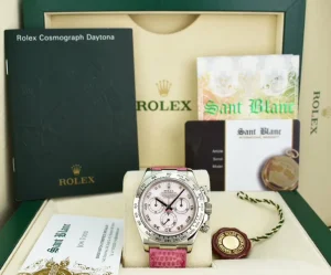 Racing Professional Watches | Sant Blanc ROLEX 18kt White Gold Daytona Rose Mother of Pearl Dial Lizzard Pink Strap Model 116519