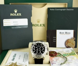 Men's Watches | Racing Professional Watches | Sant Blanc ROLEX 18kt White Gold DAYTONA Black Diamond Dial Black Patent Alligator Strap Model 116519