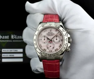 Sports Watches | Racing Professional Watches | Sant Blanc ROLEX 18kt White Gold Daytona Rose MOP Arabic Dial on Pink Crocodile Strap Model 116519