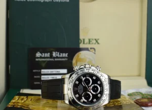 Sports Watches | Racing Professional Watches | Sant Blanc ROLEX 18kt White Gold Daytona on Strap Black Diamond Dial Model 116519