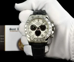 Racing Professional Watches | Sant Blanc Rolex 18kt White Gold Daytona "Panda" Dial Black Smoke Strap Model 116519