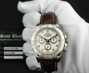 Sports Watches | Racing Professional Watches | Sant Blanc ROLEX 18kt White Gold Daytona White Arabic on Brown Strap Model 116519