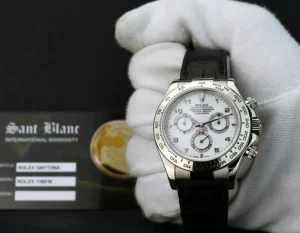 Sports Watches | Racing Professional Watches | Sant Blanc ROLEX 18kt White Gold Daytona on Black Strap White Arabic Dial Model 116519