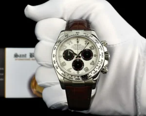 Racing Professional Watches | Sant Blanc ROLEX 18kt White Gold Daytona White Panda Dial Chocolate Strap Model 116519