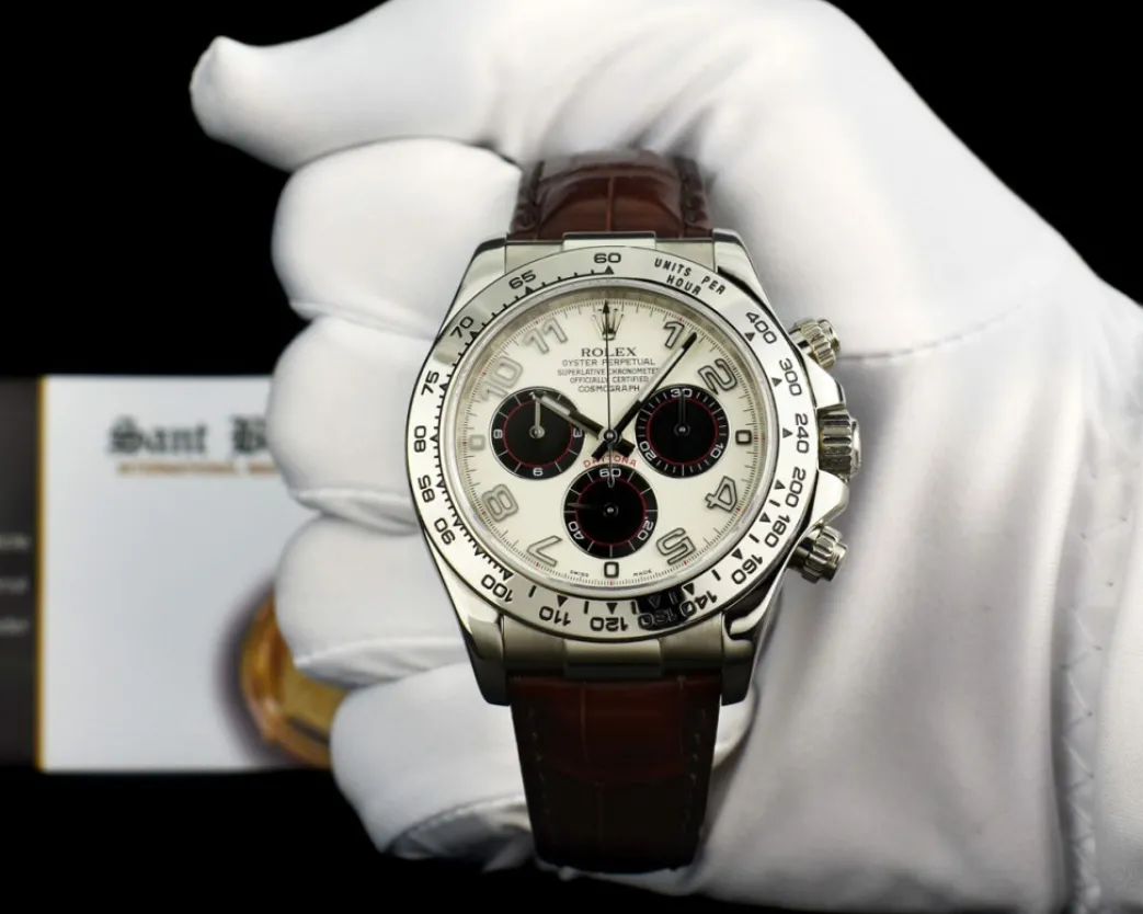 rolex_kt_white_gold_dayto_1-3.webp Racing Professional Watches | Sant Blanc ROLEX 18kt White Gold Daytona White Panda Dial Chocolate Strap Model 116519