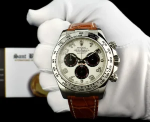 Racing Professional Watches | Sant Blanc ROLEX 18kt White Gold Daytona "Panda" Dial Honey Brown Strap Model 116519