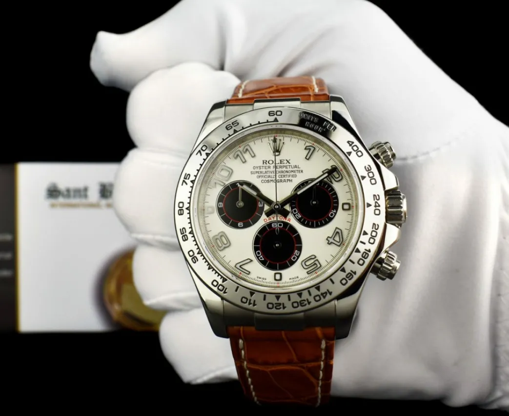 rolex_kt_white_gold_dayto_1-4.webp Racing Professional Watches | Sant Blanc ROLEX 18kt White Gold Daytona "Panda" Dial Honey Brown Strap Model 116519