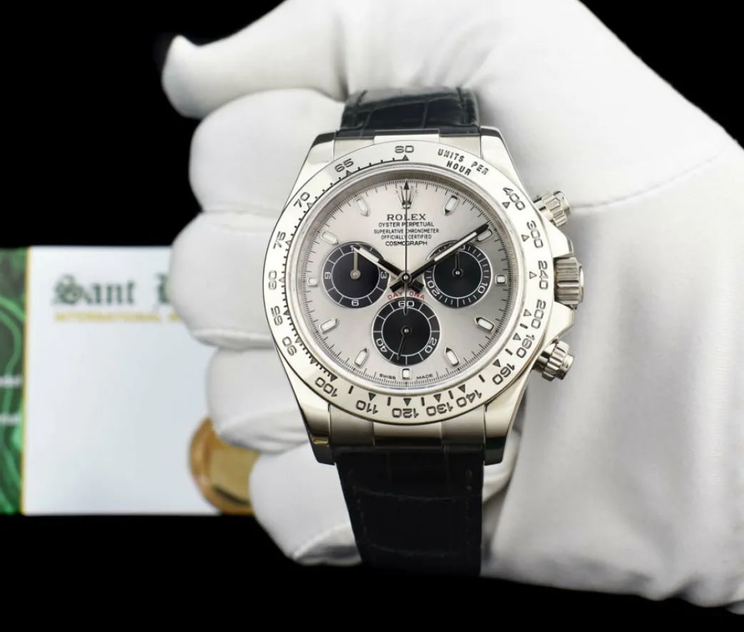 rolex_kt_white_gold_dayto_1.webp Racing Professional Watches | Sant Blanc ROLEX 18kt White Gold Daytona Steel Slate Panda Leather Strap Model 116519