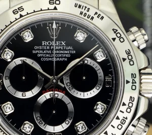 Sports Watches | Racing Professional Watches | Sant Blanc ROLEX 18kt White Gold Daytona on Strap Black Diamond Dial Model 116519