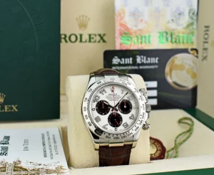 Sports Watches | Racing Professional Watches | Sant Blanc ROLEX 18kt White Gold Daytona Panda Arabic on Brown Strap Model 116519
