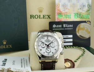 Sports Watches | Racing Professional Watches | Sant Blanc ROLEX 18kt White Gold Daytona White Arabic on Brown Strap Model 116519