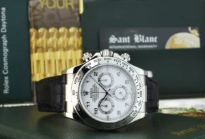 Sports Watches | Racing Professional Watches | Sant Blanc ROLEX 18kt White Gold Daytona on Black Strap White Arabic Dial Model 116519