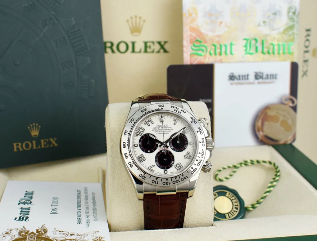 rolex_kt_white_gold_dayto_2-3.webp Racing Professional Watches | Sant Blanc ROLEX 18kt White Gold Daytona White Panda Dial Chocolate Strap Model 116519