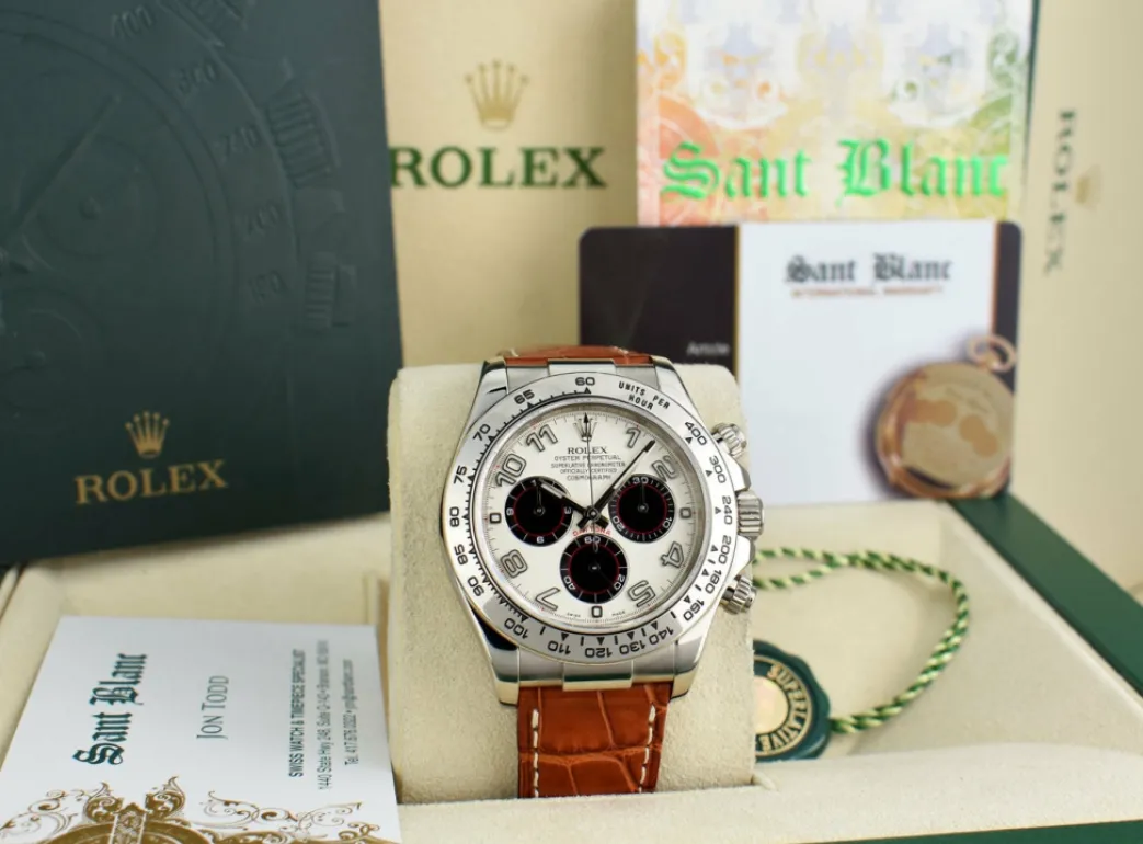 rolex_kt_white_gold_dayto_2-4.webp Racing Professional Watches | Sant Blanc ROLEX 18kt White Gold Daytona "Panda" Dial Honey Brown Strap Model 116519