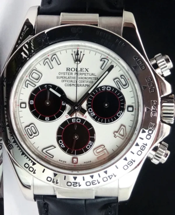 Men's Watches | Racing Professional Watches | Sant Blanc ROLEX 18kt White Gold Daytona Panda Arabic Dial with Black Crocodile Strap Model 116519