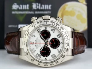 Sports Watches | Racing Professional Watches | Sant Blanc ROLEX 18kt White Gold Daytona Panda Arabic on Brown Strap Model 116519