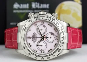 Sports Watches | Racing Professional Watches | Sant Blanc ROLEX 18kt White Gold Daytona Rose MOP Arabic Dial on Pink Crocodile Strap Model 116519