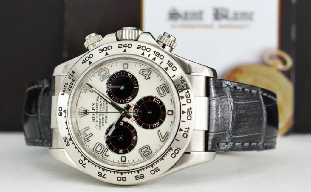 rolex_kt_white_gold_dayto_3-2.webp Racing Professional Watches | Sant Blanc Rolex 18kt White Gold Daytona "Panda" Dial Black Smoke Strap Model 116519