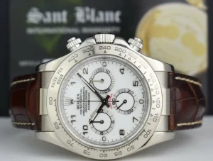 Sports Watches | Racing Professional Watches | Sant Blanc ROLEX 18kt White Gold Daytona White Arabic on Brown Strap Model 116519