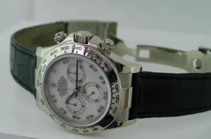 Sports Watches | Racing Professional Watches | Sant Blanc ROLEX 18kt White Gold Daytona Rose MOP Dial Black Strap Model 116519