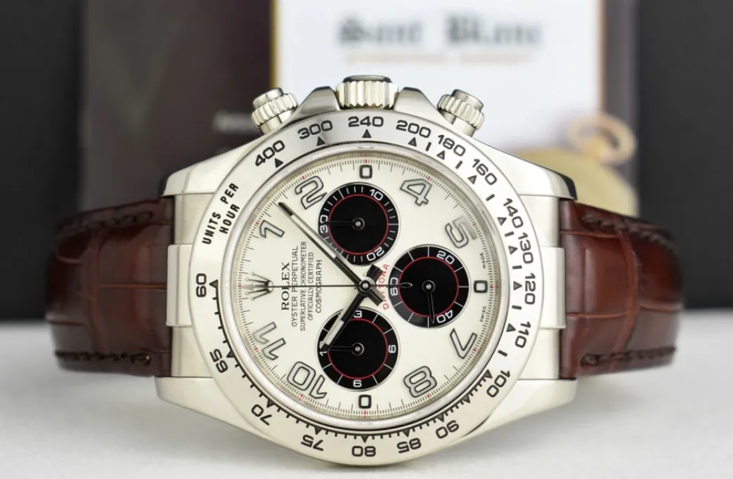 rolex_kt_white_gold_dayto_3-3.webp Racing Professional Watches | Sant Blanc ROLEX 18kt White Gold Daytona White Panda Dial Chocolate Strap Model 116519