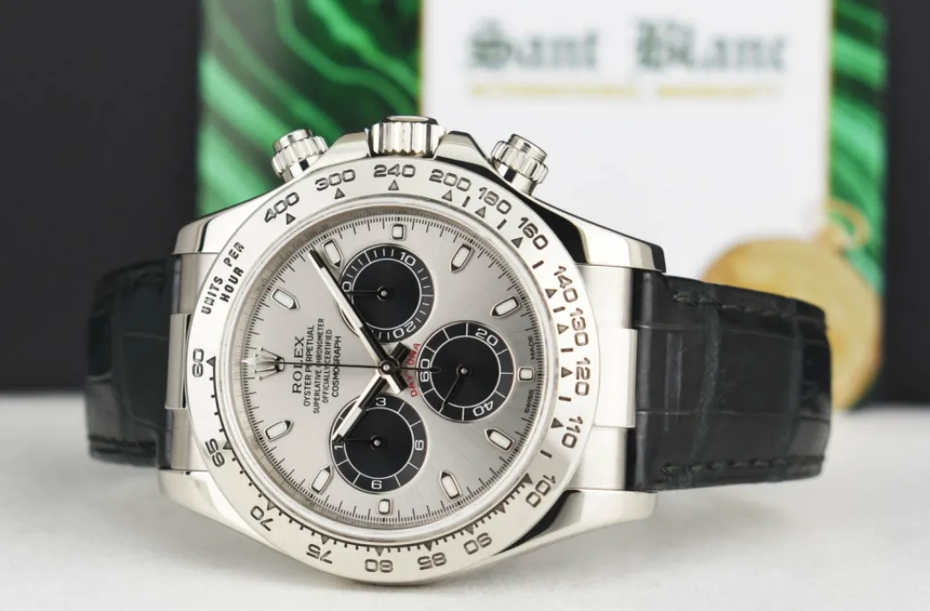 rolex_kt_white_gold_dayto_3.webp Racing Professional Watches | Sant Blanc ROLEX 18kt White Gold Daytona Steel Slate Panda Leather Strap Model 116519