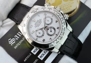 Sports Watches | Racing Professional Watches | Sant Blanc ROLEX 18kt White Gold Daytona on Black Strap White Arabic Dial Model 116519