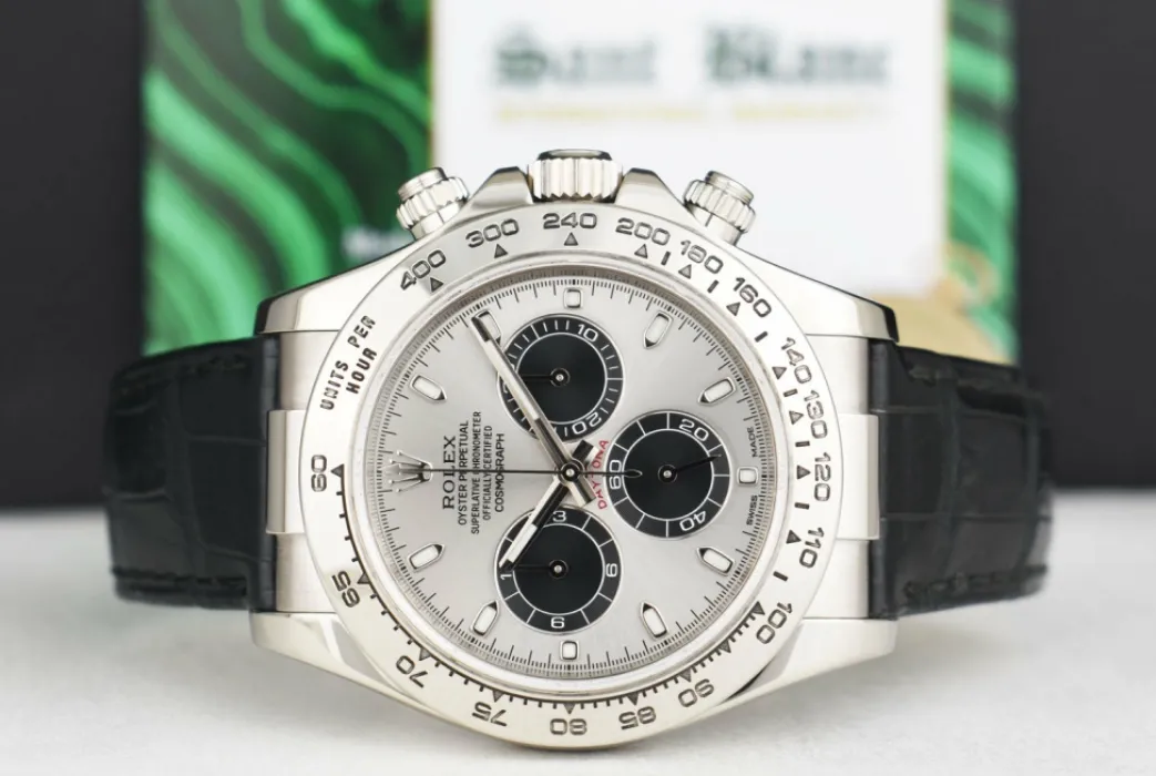 rolex_kt_white_gold_dayto_4.webp Racing Professional Watches | Sant Blanc ROLEX 18kt White Gold Daytona Steel Slate Panda Leather Strap Model 116519