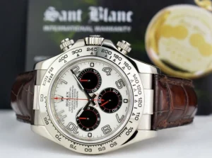 Sports Watches | Racing Professional Watches | Sant Blanc ROLEX 18kt White Gold Daytona Panda Arabic on Brown Strap Model 116519